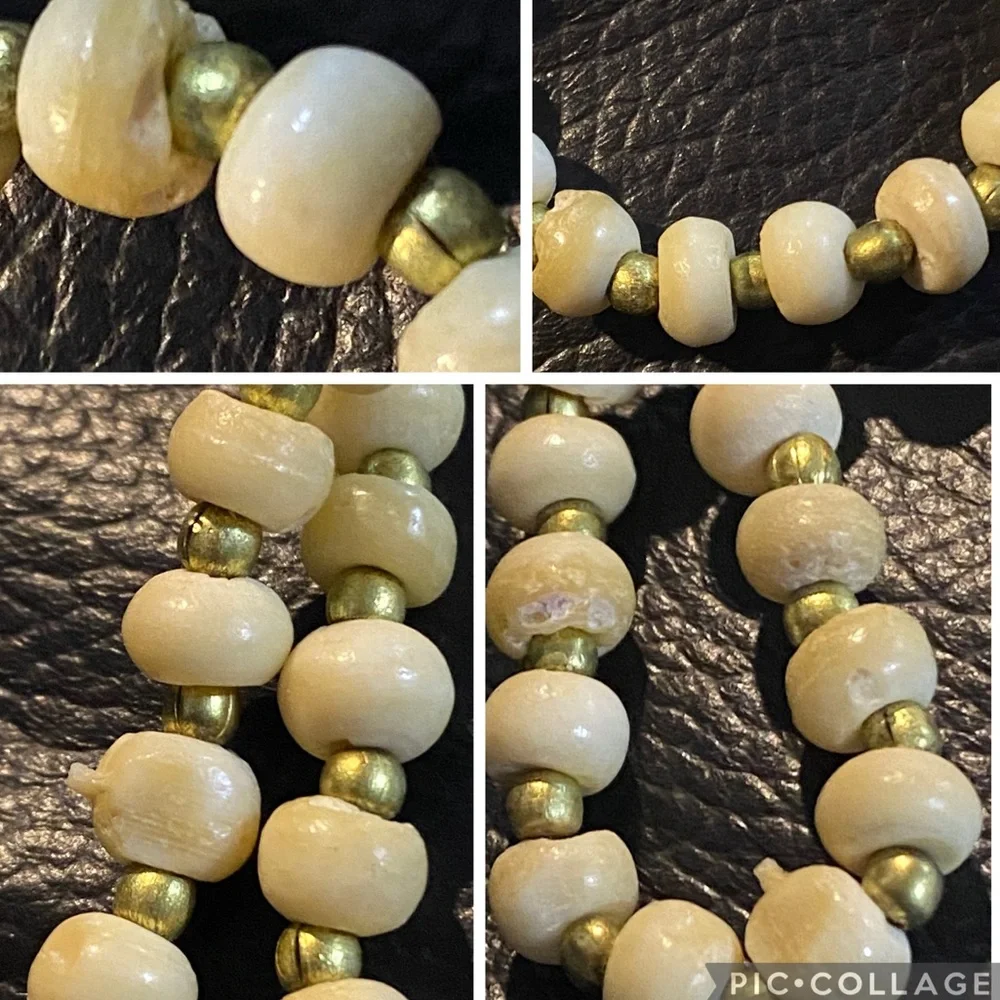 Vintage Carved Bone Cream Beaded Necklace with 3 Elephant Pendants Good Luck